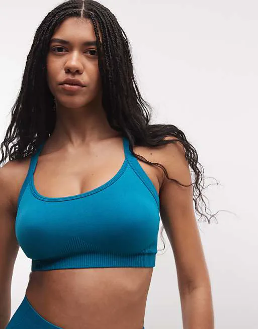 

4505 спортивный бюстгальтер пуш-ап с бесшовными бретелями и съемной подкладкой лазурного цвета