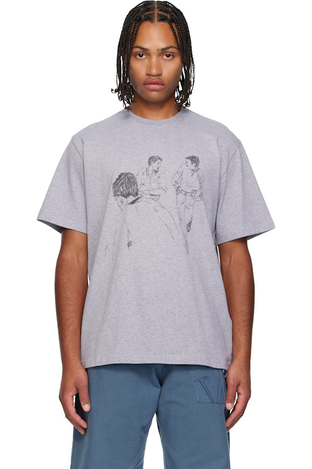 

Jw Anderson Серая футболка с принтом, изображающим кафе