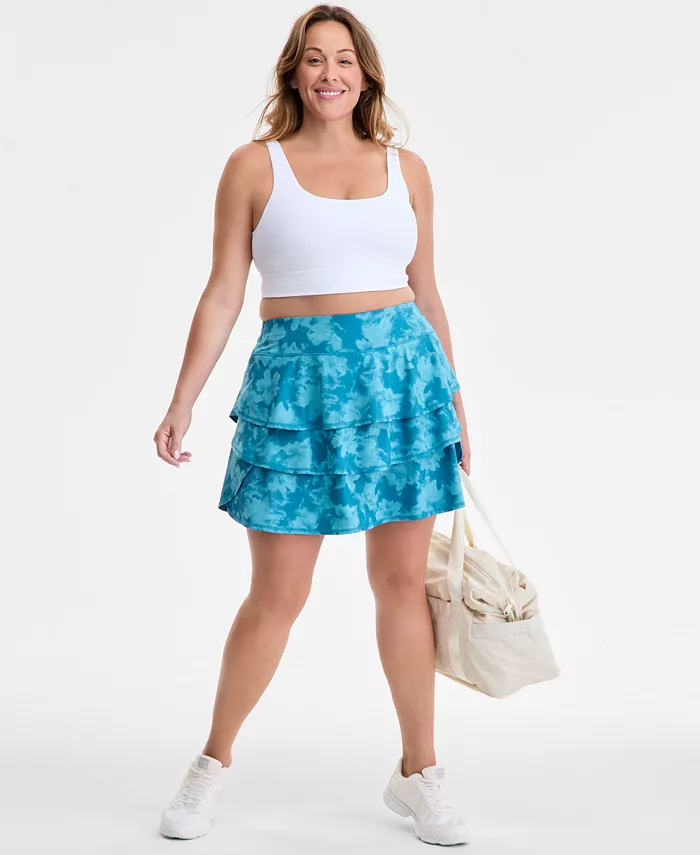 

Юбка-шорты с абстрактным принтом и воланами, Plus Size ID Ideology, синий