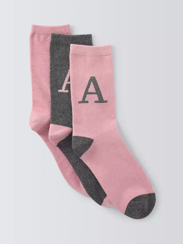 

Носки John Lewis Christmas Alphabet Organic Cotton Mix Ankle 3 шт, цвет pink/grey/a