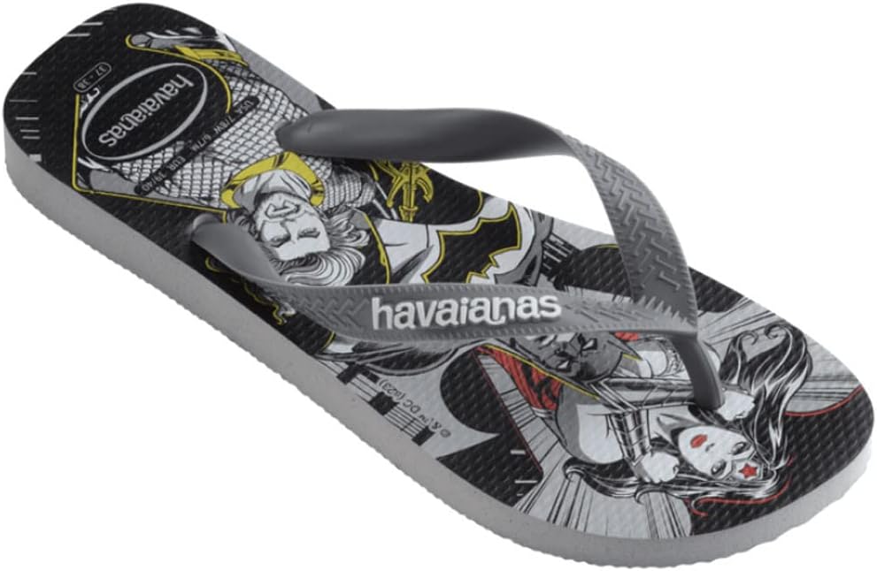 Havaianas - Топ Герои DC Удобные, прочные и легкие шлепанцы с подошвой с героями и злодеями, унисекс, взрослые, черный/серый — фото 2