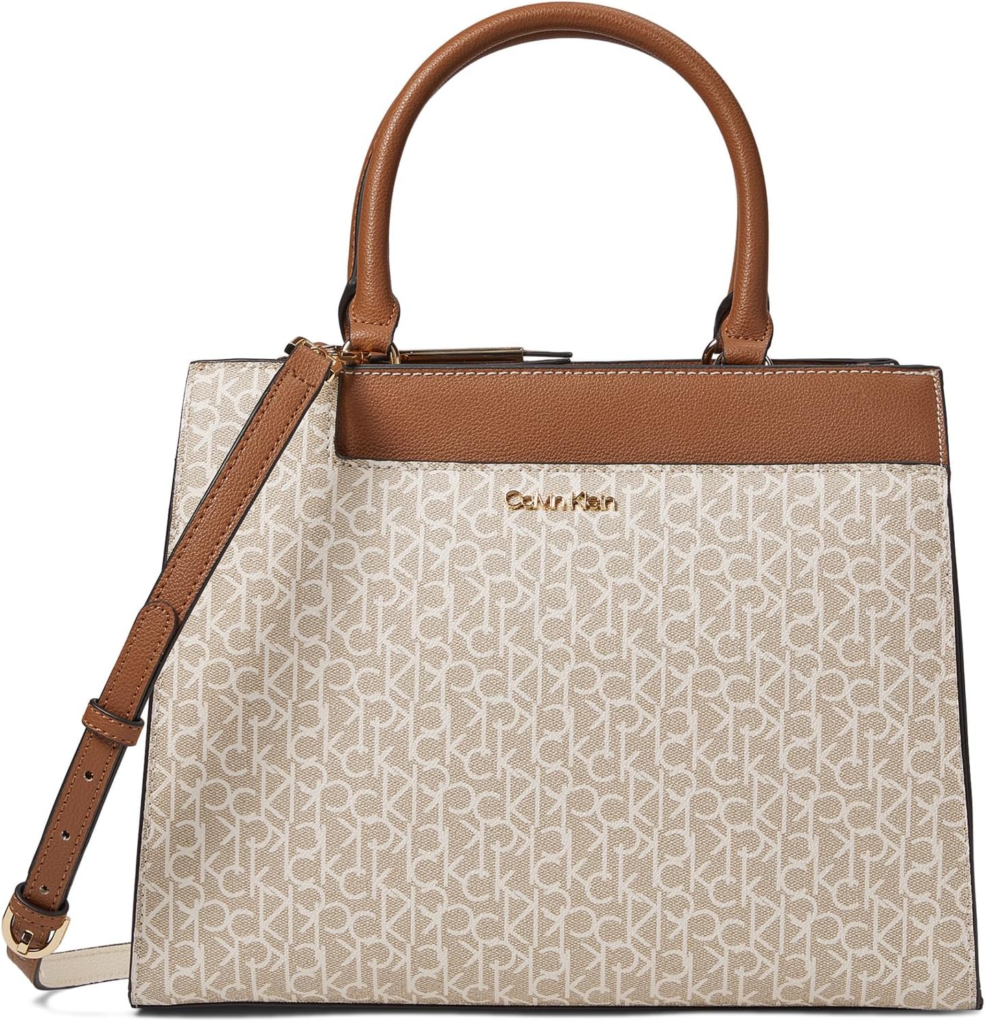 

Сумка Calvin Klein Edie Signature Satchel, цвет Khaki/Vanilla/Caramel/White