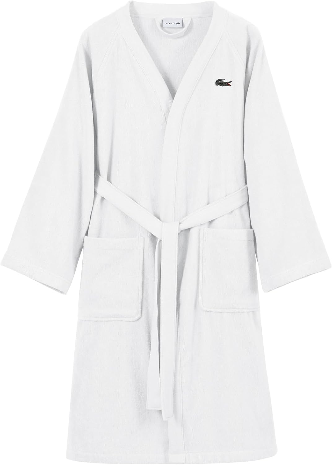 Lacoste Classic Pique халат, 100% мягкий хлопковый махровый материал, унисекс взрослый банный халат, впитывающий и быстросохнущий, один размер подходит большинству, White — фото 2