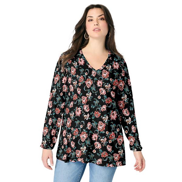 

Женская туника с V-образным вырезом plus size Roaman'S, Black Scroll Garden, Черный, Женская туника с V-образным вырезом plus size Roaman'S, Black Scroll Garden