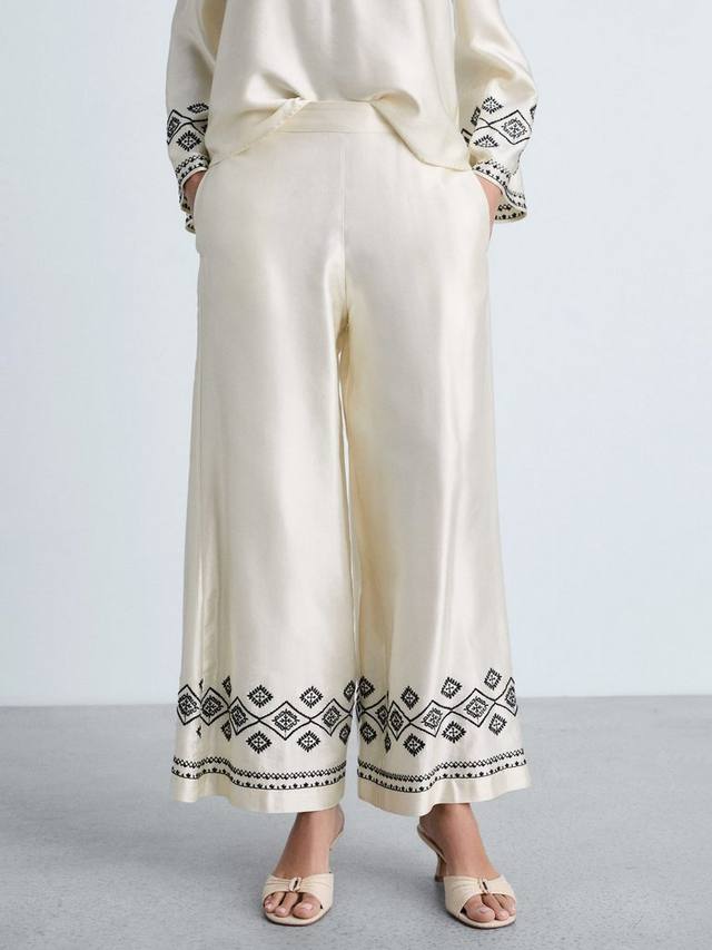 

Атласные брюки с вышивкой зиад Mango, цвет Beige/Black