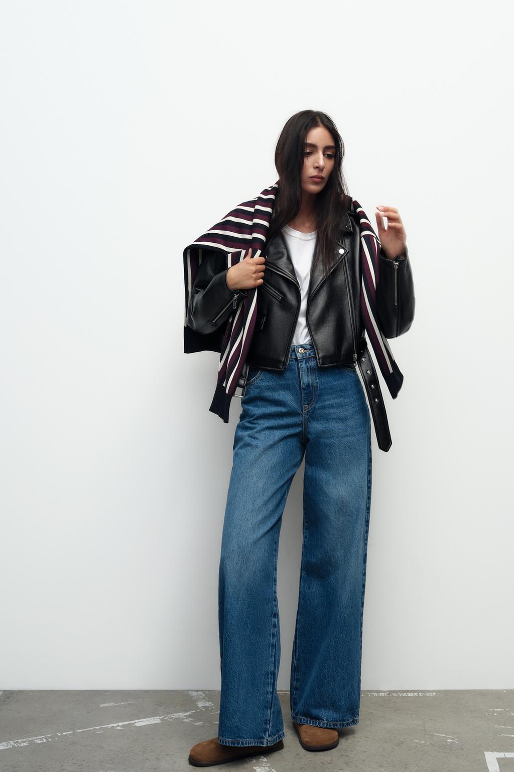 

Байкерская куртка с эффектом мерцания ZARA, черный
