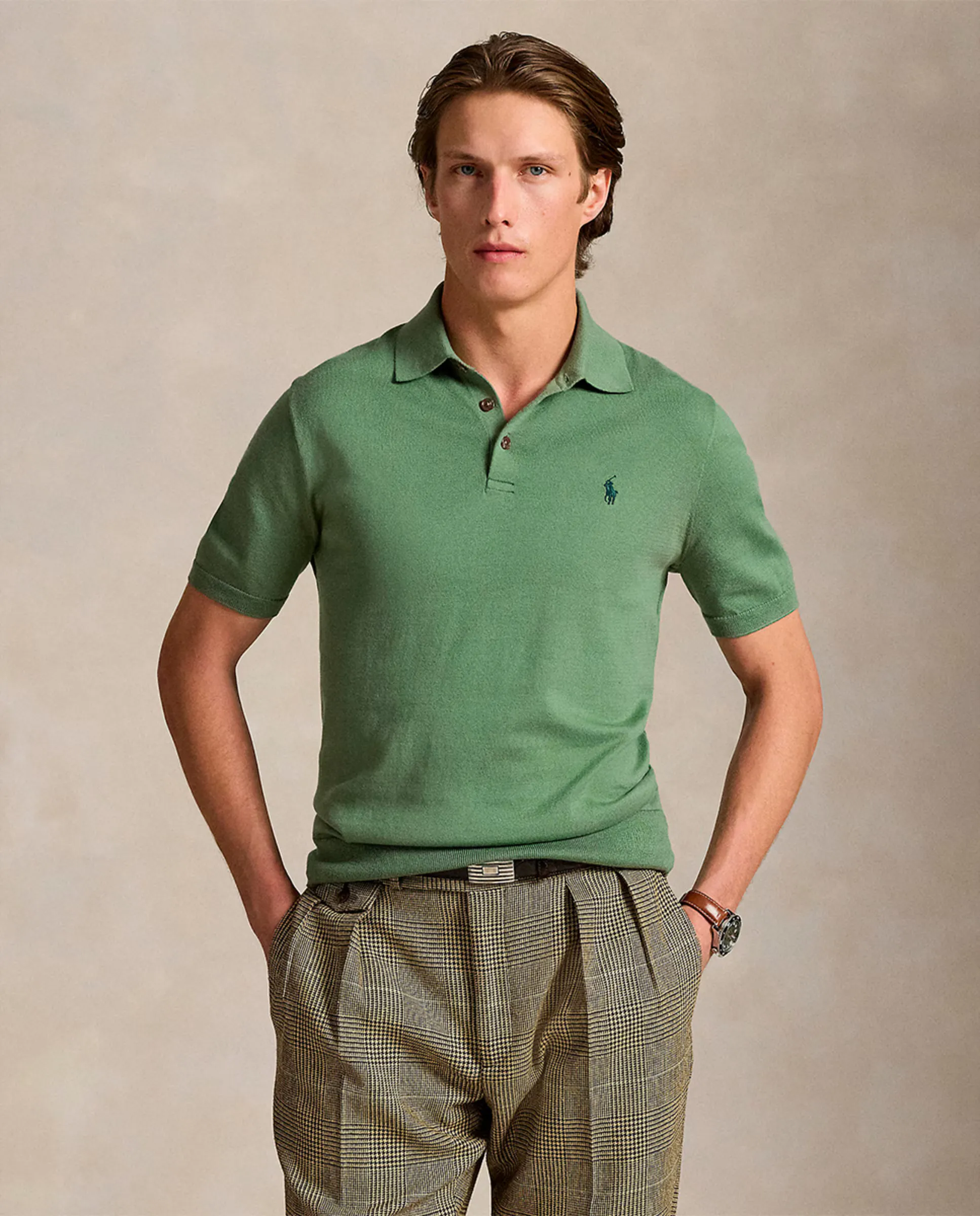 

Мужской хлопковый свитер с воротником-поло Polo Ralph Lauren, зеленый