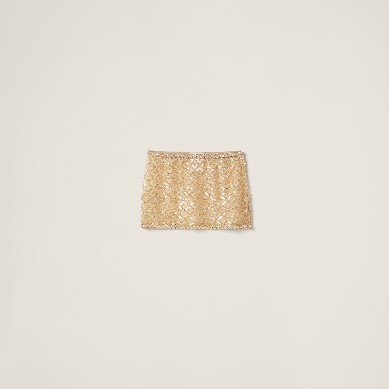 

Короткая юбка из органзы с вышивкой Miu Miu, бежевый