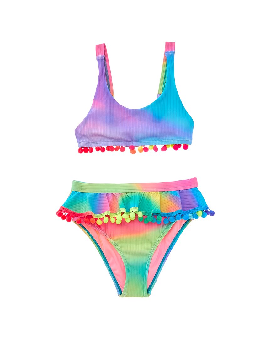 

Beach Lingo 2pc Комплект купальника с рюшами на лифе и высокими трусиками, зеленый