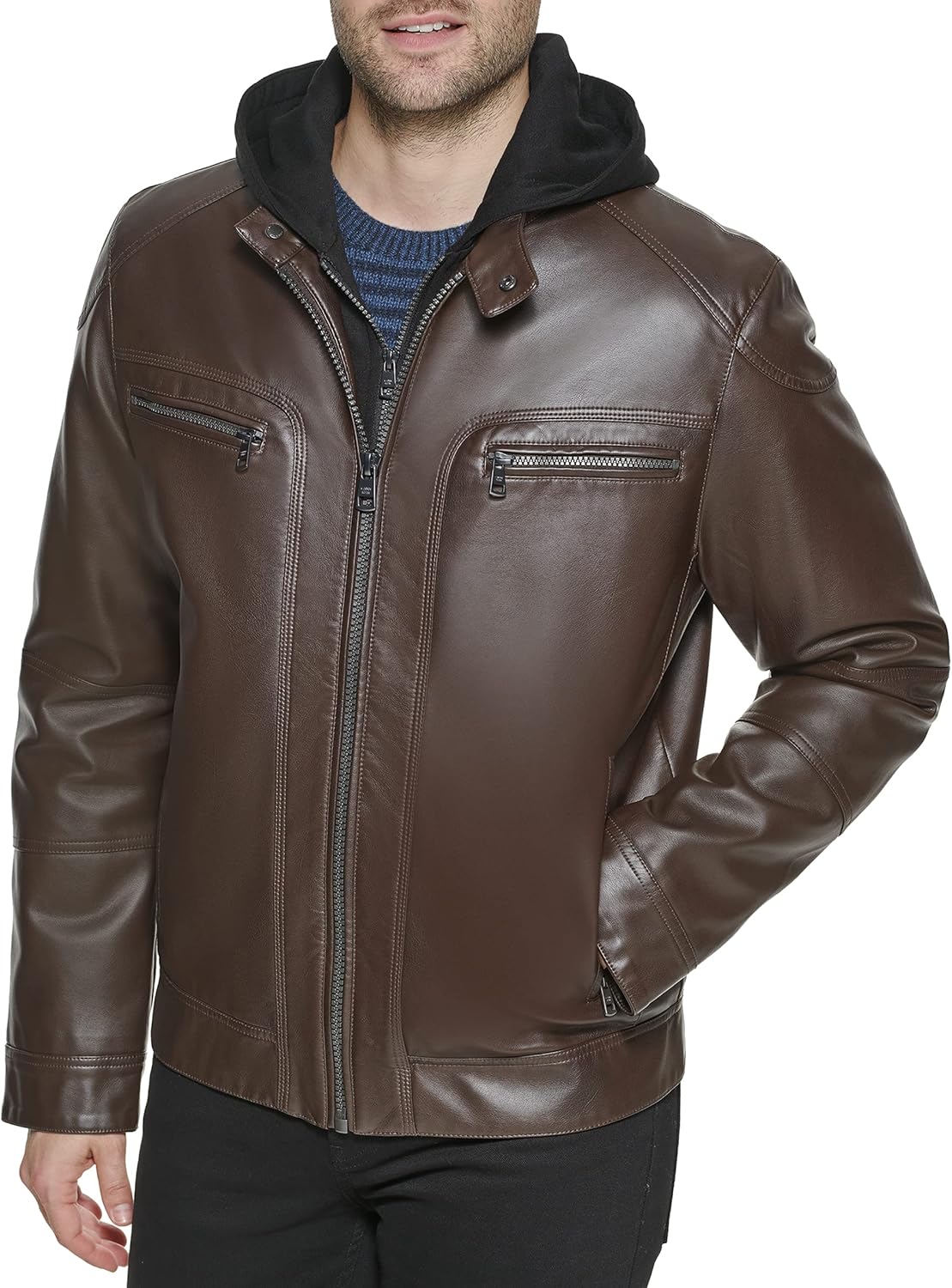 Мужская мотоциклетная куртка Calvin Klein со съемной толстовкой, Moto Brown — фото 2