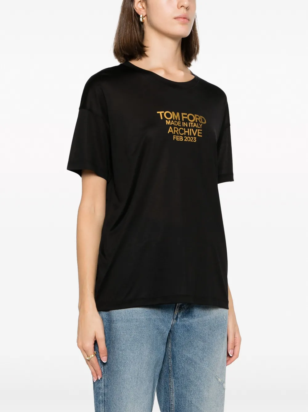 Шелковая футболка с логотипом TOM FORD, черный — фото 3