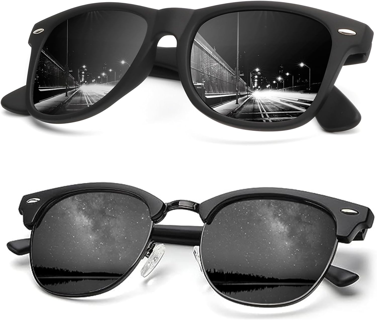 

Солнцезащитные очки KALIYADI для мужчин, поляризованные, унисекс, полуободковая оправа, ретро-стиль, для вождения, с защитой от УФ-излучения, C04- (2 Pack) Matte Black / Matte Black Frame Black Lens