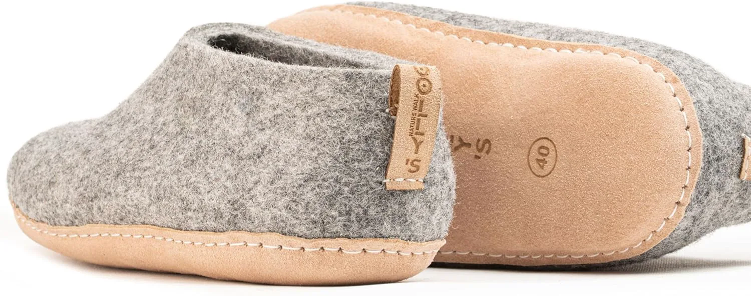 Тапочки Woolly из войлока с кожаной подошвой | Премиальная новозеландская шерсть | Ручная работа по итальянскому дизайну | Мягкие, дышащие и без запаха Woolly's, серый — фото 3