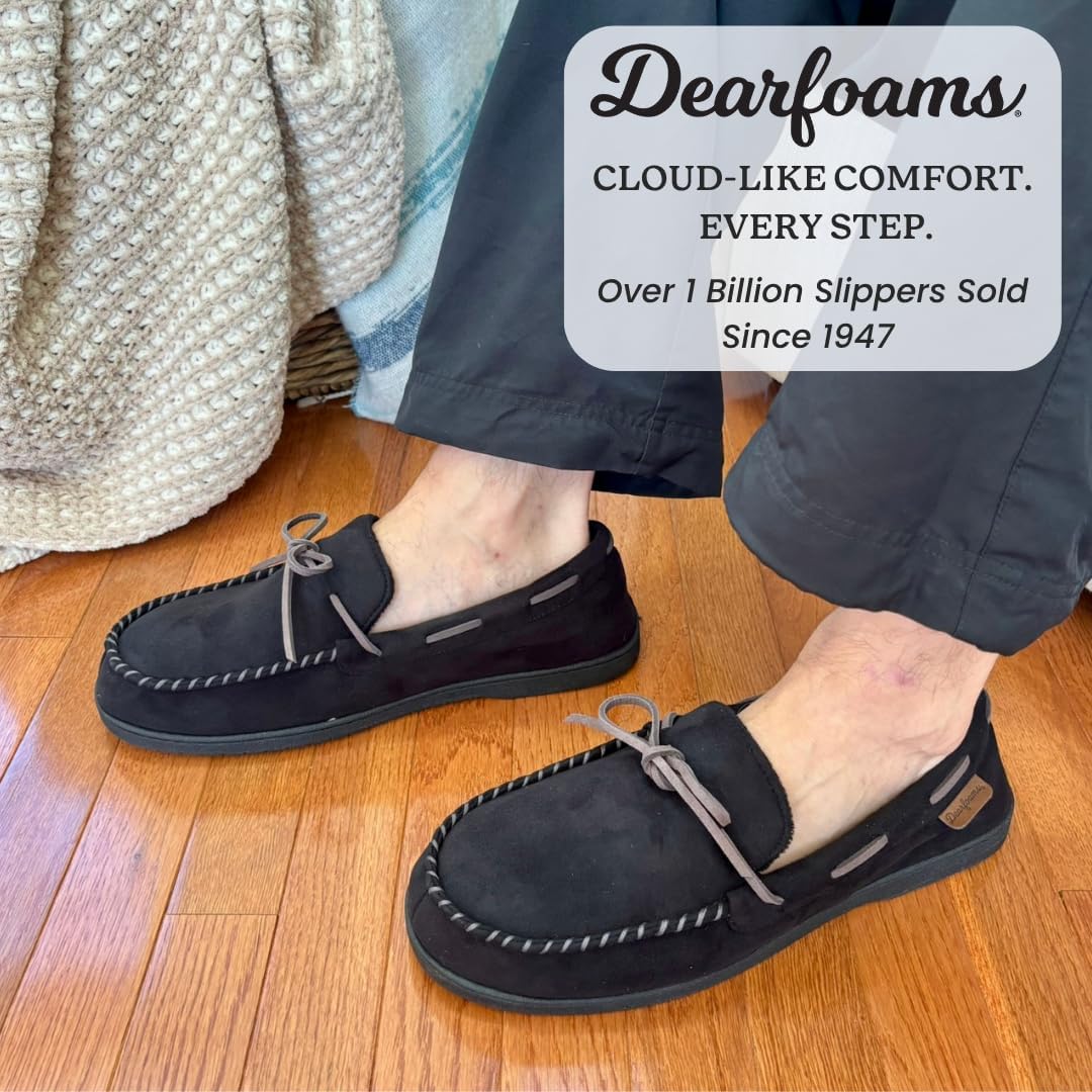 Мужские мокасины Dearfoams из микросуэда с завязками, черный — фото 2