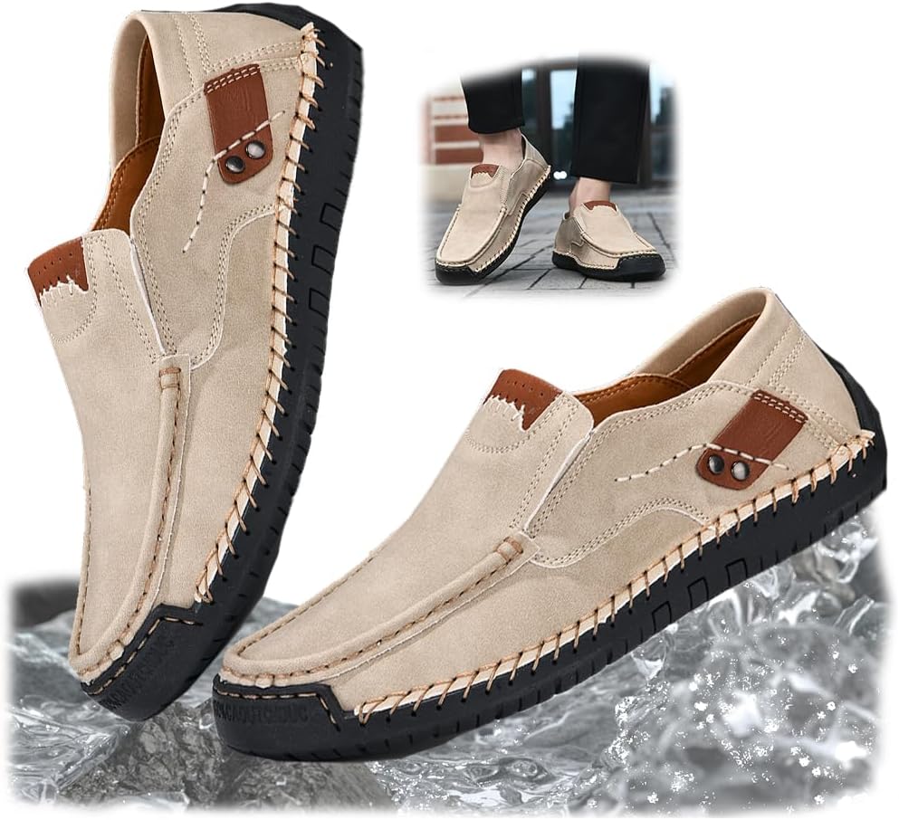 

Мужская водонепроницаемая ортопедическая обувь, модная винтажная легкая обувь без шнурков, плоские лоферы, обувь для путешествий и отдыха на природе Generic, Apricot-a Men's/8.5