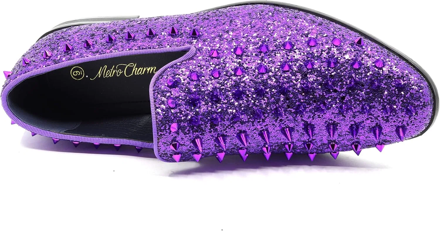 Мужские модные лоферы-смокинги Metrocharm с блестками и пайетками, модель SM-16, Purple — фото 4