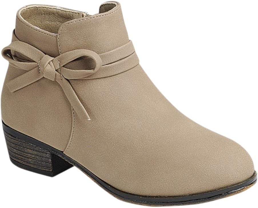 

Ботильоны Forever Link для девочек на низком широком каблуке с бантом, застежкой-молнией сбоку, короткие, для детей младшего и старшего возраста, Taupe Nub