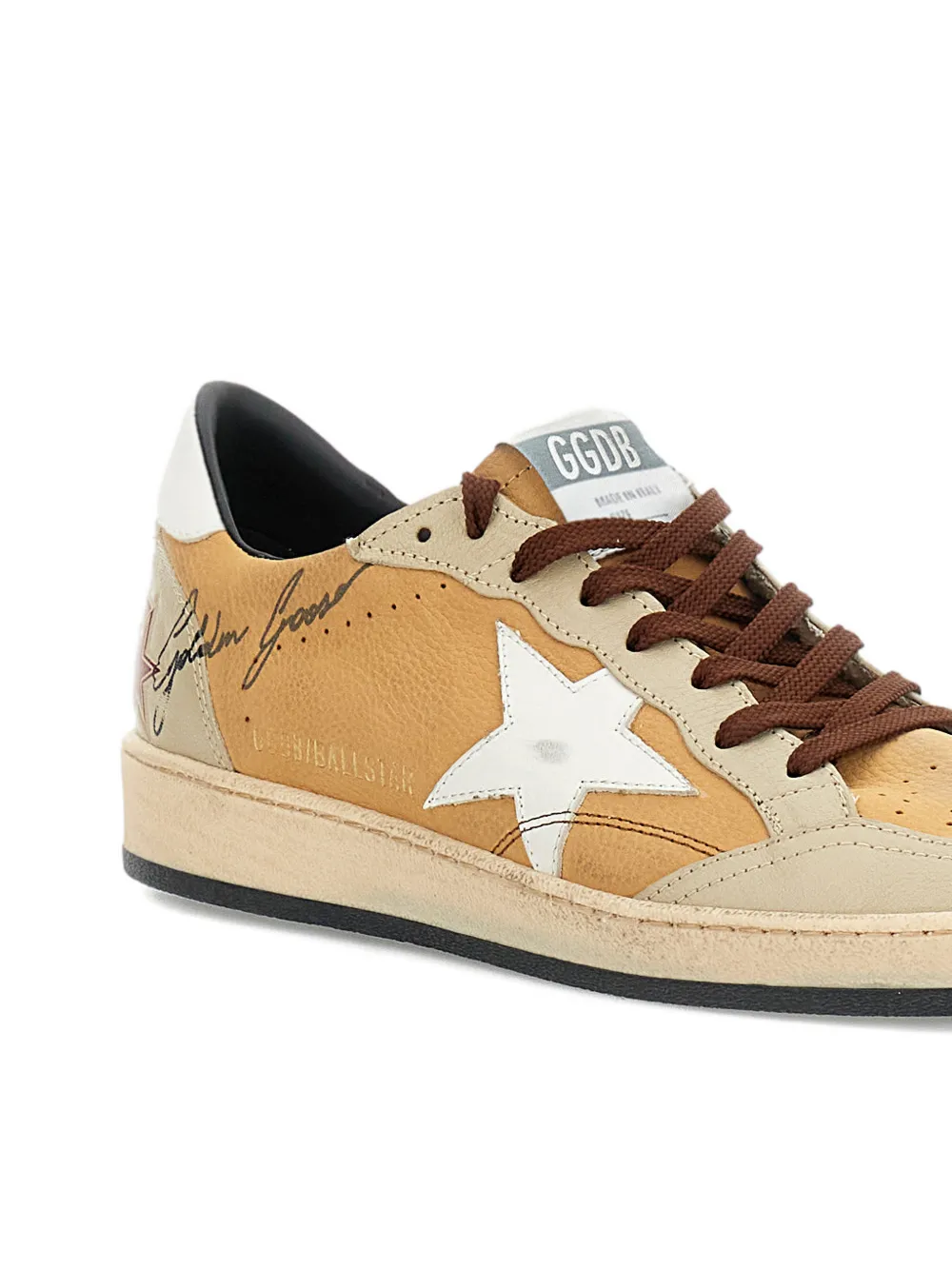 Кожаные кроссовки Ball Star на шнуровке Golden Goose, бежевый — фото 4