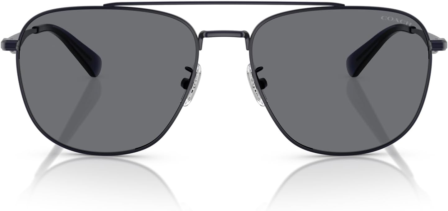 

COACH мужские Hc7172 Metal C Hardware авиаторские солнцезащитные очки, Satin Ink Blue/Blue Solid