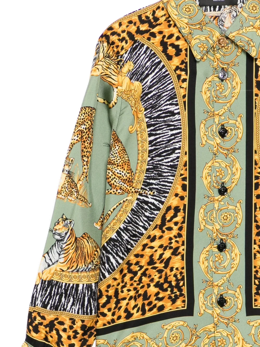 Рубашка с анималистичным принтом Versace Kids, зеленый — фото 3