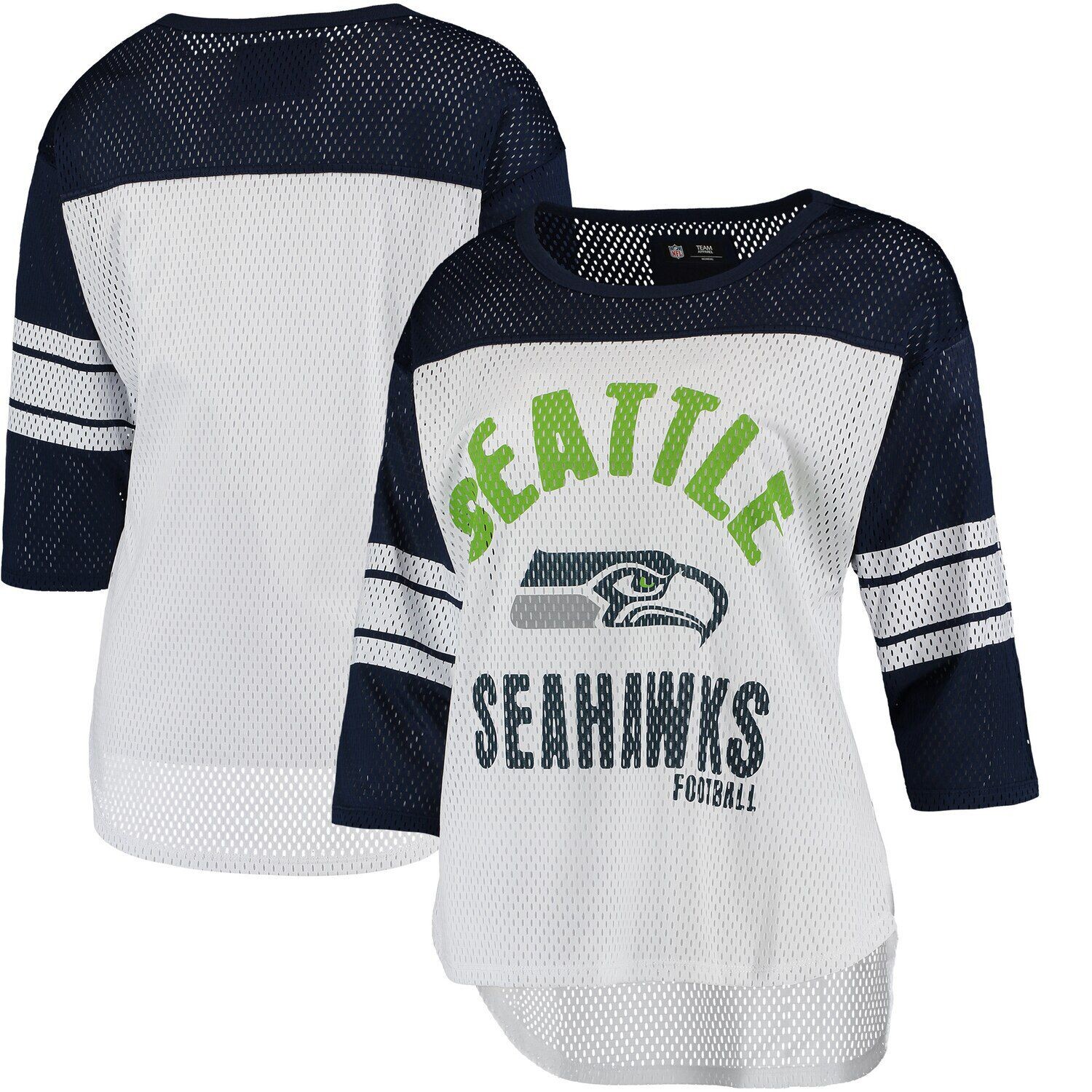 

Женская сетчатая футболка с рукавами три четверти G-III 4Her Carl Banks White/College Navy Seattle Seahawks First Team G-III
