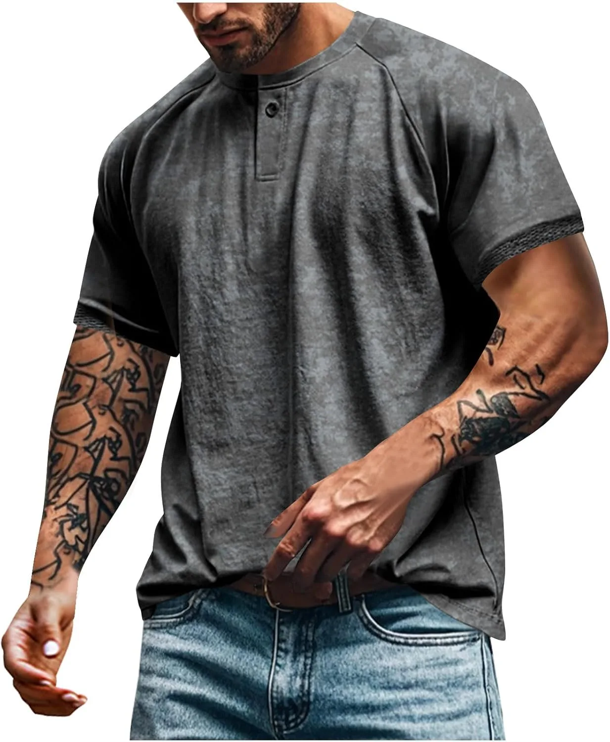 

Мужская летняя футболка Henley с коротким рукавом