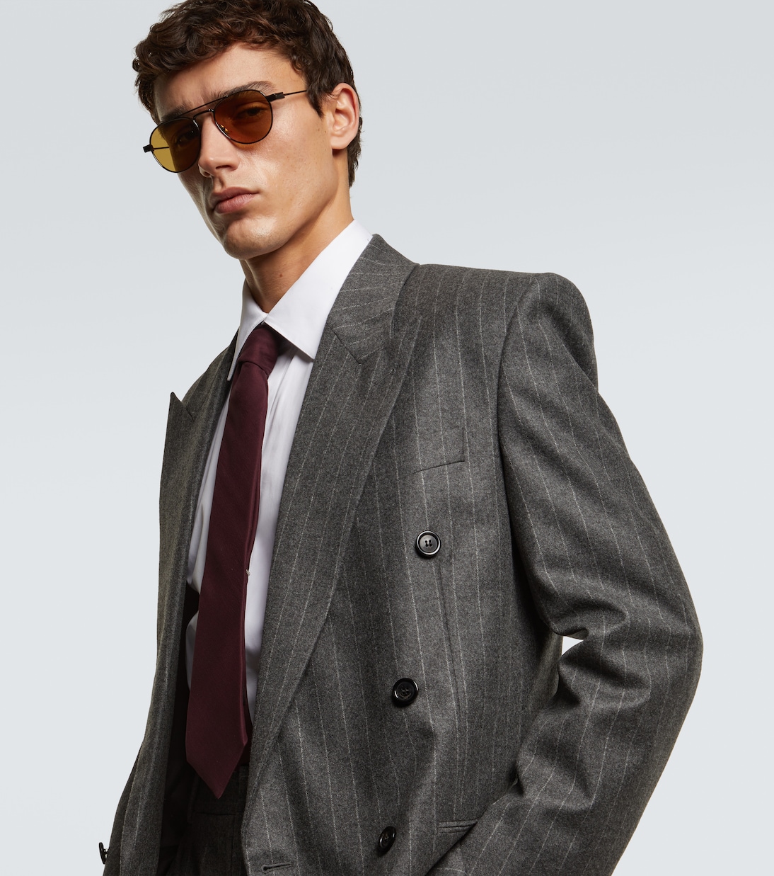 Солнцезащитные очки авиаторы SL 708 Saint Laurent, Ruthenium-Ruthenium-Brown — фото 3