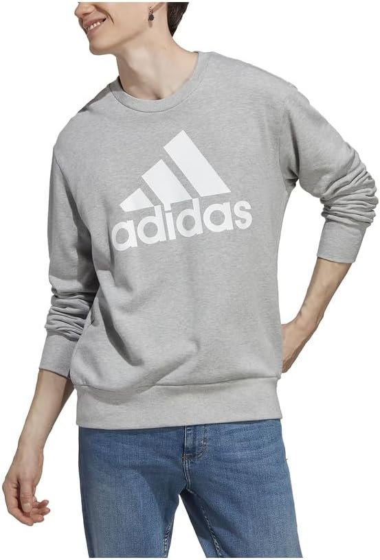 Мужская толстовка adidas ECR07 Sweat Essentials из французского махрового трикотажа с большим логотипом, серый — фото 3