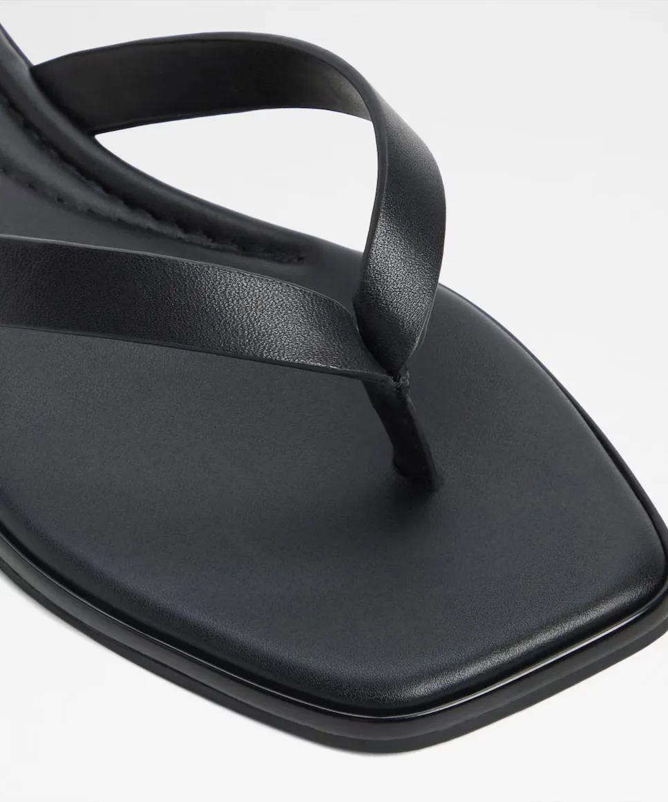 Женские кожаные сандалии на плоской подошве с квадратным носком Aldo, черный — фото 2