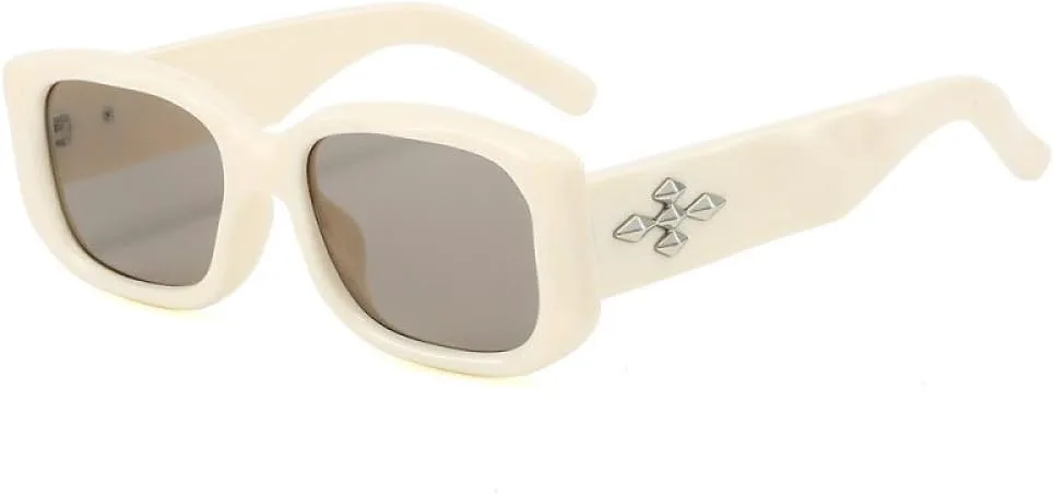 

Модные солнцезащитные очки для женщин и мужчин, прямоугольная оправа с линзами, серебристый декор, винтажный стиль, защита от ультрафиолета UV400 MTZJH, One Color