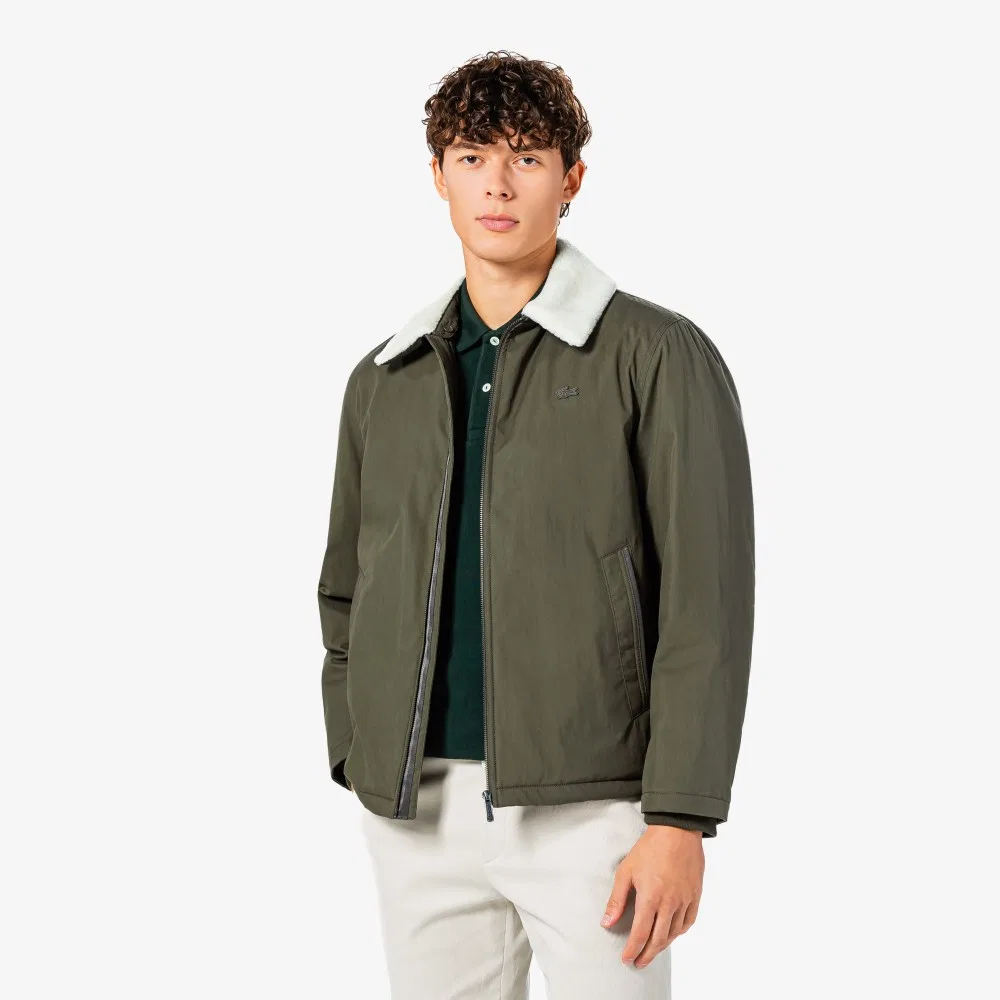 Мужской пуховик с воротником шерпа коричневый от Lacoste