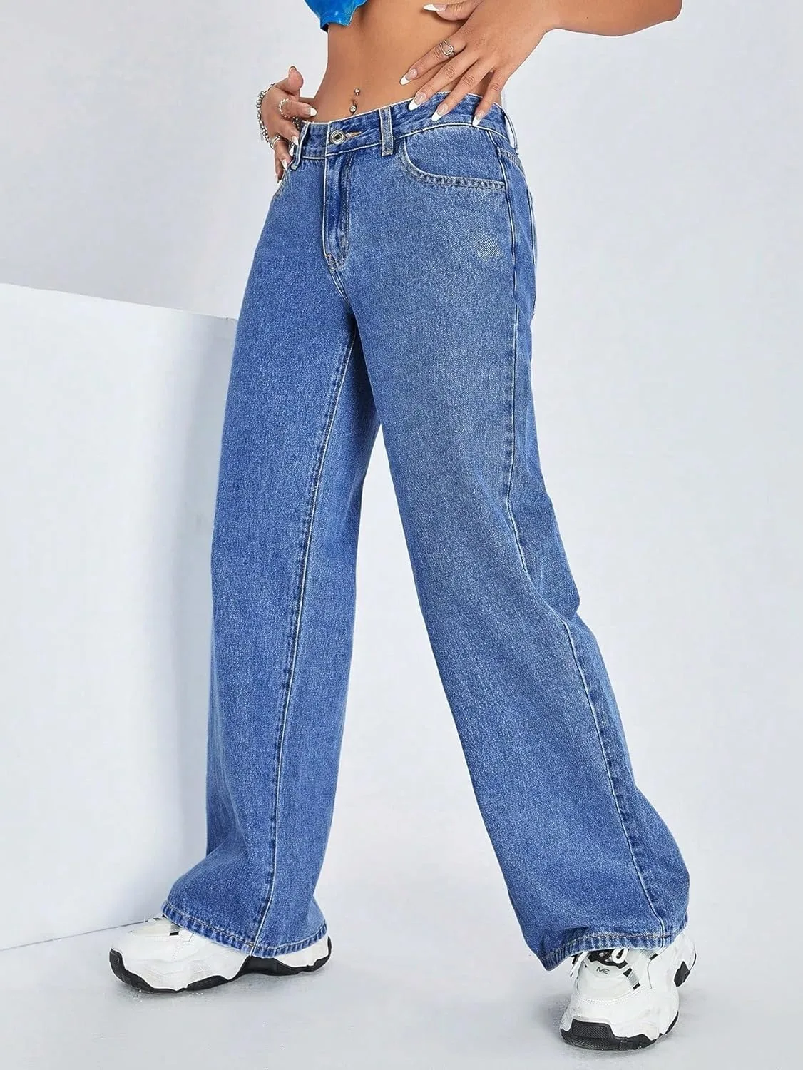 Женские классические джинсы с прямыми штанинами Generic, Medium Wash — фото 4