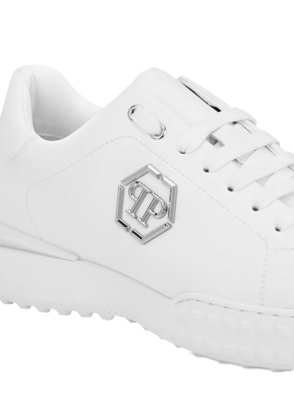 Кожаные кеды с нашивкой в виде гексагонального логотипа Philipp Plein, белый — фото 4