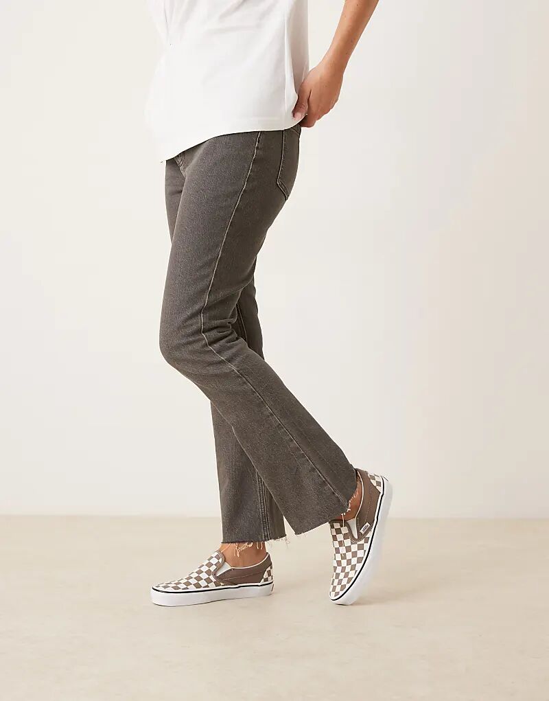 Кроссовки Vans Classic Slip-On в серо-коричневом и белом клетчатом цветах — фото 4