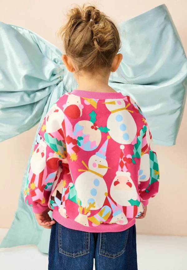 Толстовка с круглым вырезом стандартного кроя Next, Bright Pink Christmas Print — фото 3