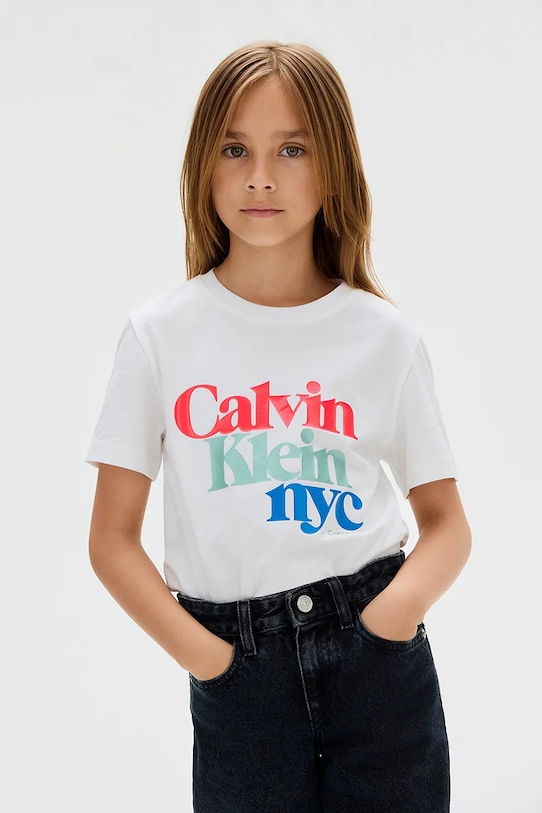 

Детская хлопковая футболка Calvin Klein Jeans, белый