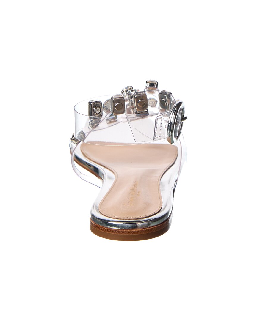 Gianvito Rossi Crystal Crash Leather & Vinyl Sandal, серебряный — фото 3