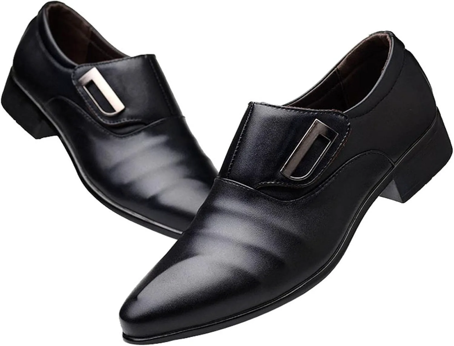Мужские туфли Hbeylia Dressy Oxford, модные повседневные, простой стиль, кожаные, с заостренным носком, ботильоны до щиколотки, на подкладке, с пряжкой, формальные, для офиса, зимние и осенние, с крыльями, для свадеб и работы, черный — фото 2