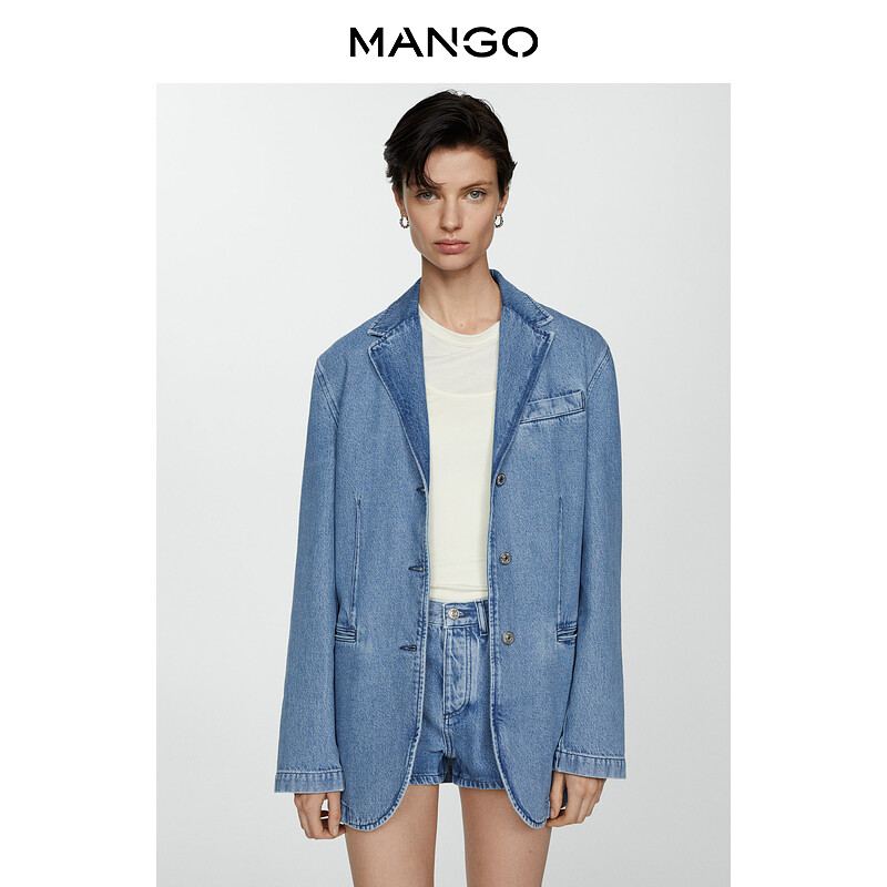 

Джинсовый пиджак Mango с V-образным вырезом на пуговицах, синий