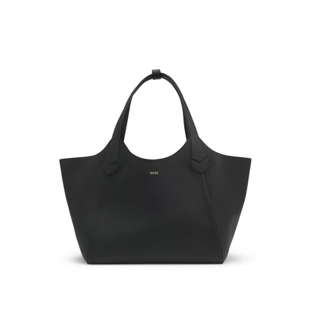 

Кожаная сумка-тоут с металлизированной надписью-логотипом BOSS, черный