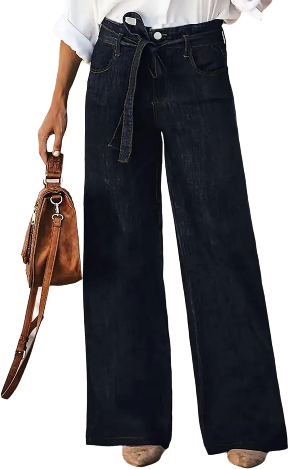 

Женские джинсы High Waisted черные Wide Leg QLAUYIOE