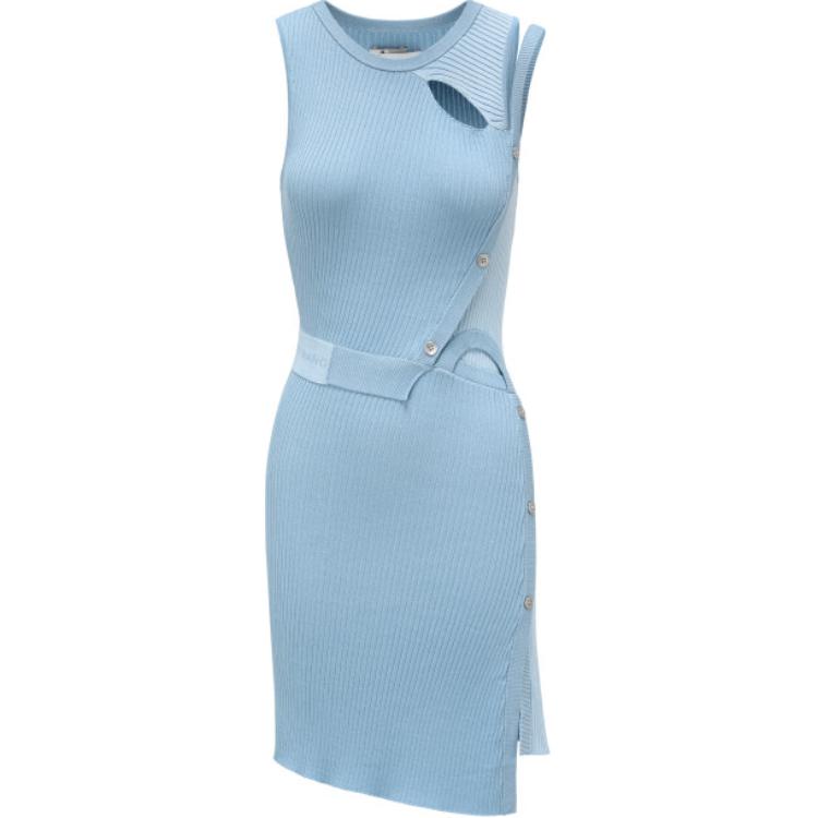 

Асимметричное мини-платье из ребристого трикотажа Feng Chen Wang, синий