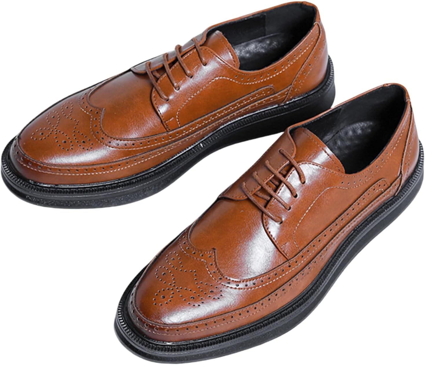 

Мужские кожаные оксфорды с перфорацией Wingtip, дышащие, на шнуровке, с противоскользящей резиновой подошвой, ортопедическим комфортом для деловой одежды Jhfdioy, коричневый