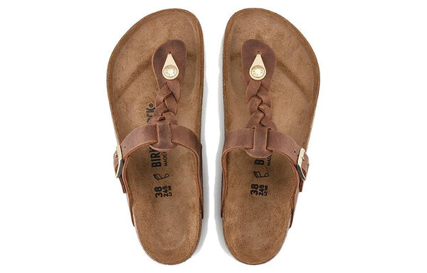 Тапочки gizeh braided waxy leather narrow fit sandals 'cognac' Birkenstock, коричневый — фото 4