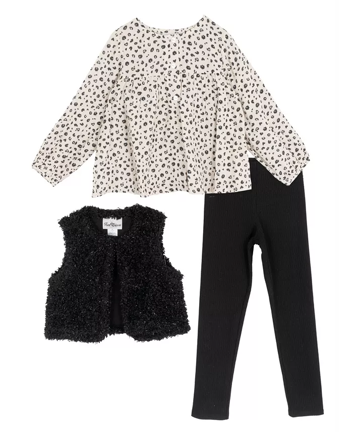 

Детский комплект для девочек 2T-6X: топ, жилет и леггинсы Rare Editions, черный