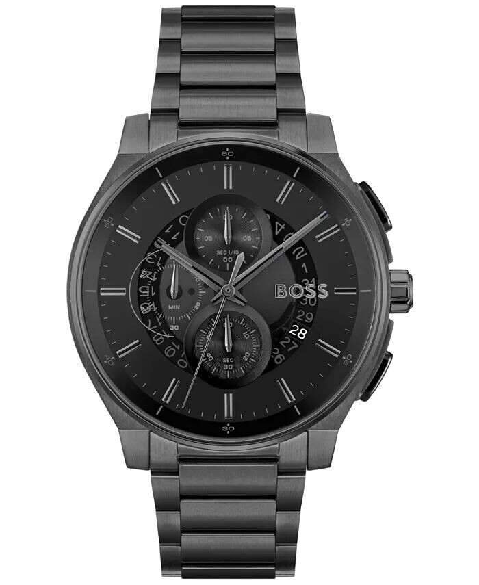 

Мужские часы Peak 2.0 Quartz Chrono с ионным покрытием, черные стальные часы, 45 мм Hugo Boss, черный