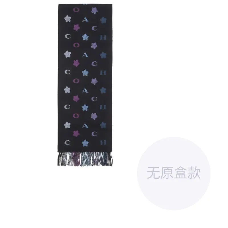 

COACH Шерстяной вязаный шарф унисекс черный с фиолетовым, Black Purple