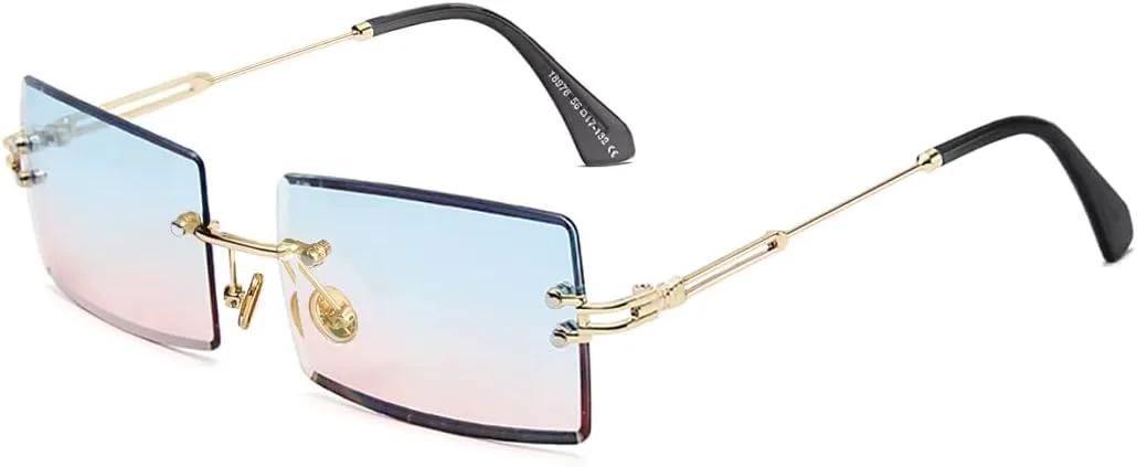 

Ретро-солнцезащитные очки без оправы для женщин и мужчин, модные квадратные очки небольшого размера без оправы с прозрачными линзами, очки в стиле Y2K TIGA VINTA, 7