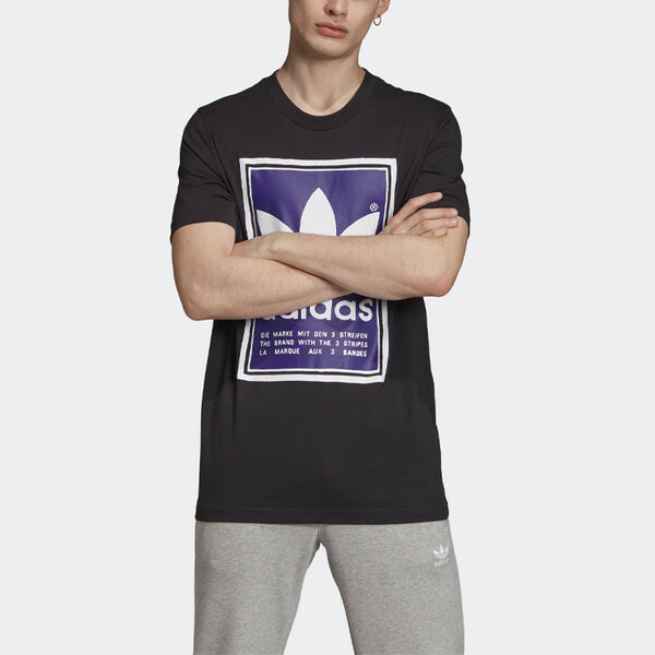 Футболка originals filled label blue logo printing short sleeve black Adidas, черный — фото 2