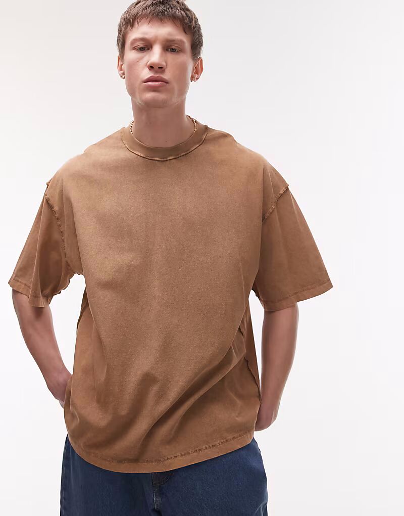 

Футболка Topman extreme oversize с необработанными швами коричневого цвета